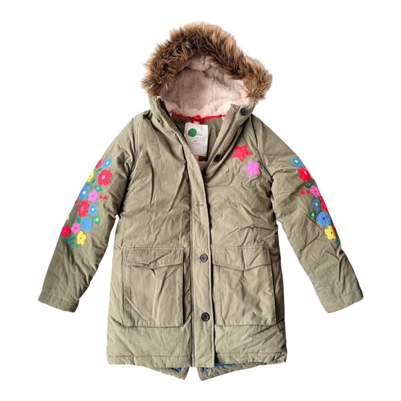 Mini Boden Girls‎ Embroidered Parka Coat Faux Fur Hood Fleece Lined 11-12Y - Picture 4 of 9